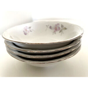 Chodziez Made in Poland Small China Bowls Pink Flowers/Embossed/Scalloped-Four